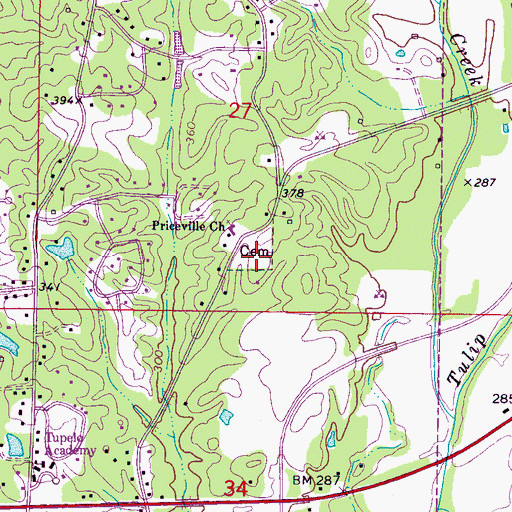 Topographic Map of Priceville Cemetery, MS