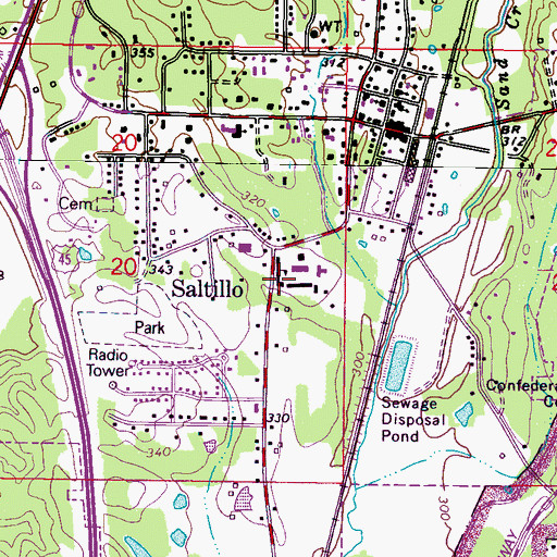 Topographic Map of Saltillo School, MS