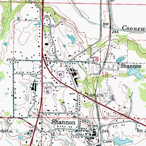 Topographic Map of Shannon Elementary School, MS