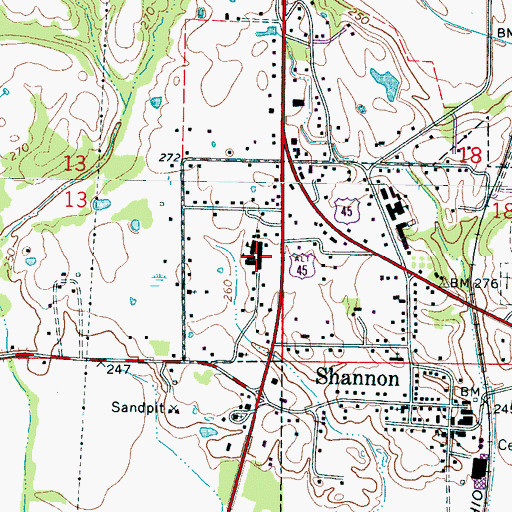 Topographic Map of Shannon School, MS