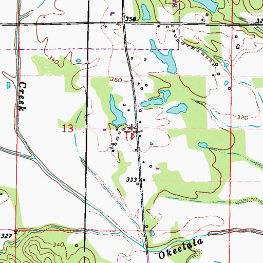 Topographic Map of Tennelue Cemetery, MS