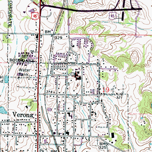 Topographic Map of Verona School, MS