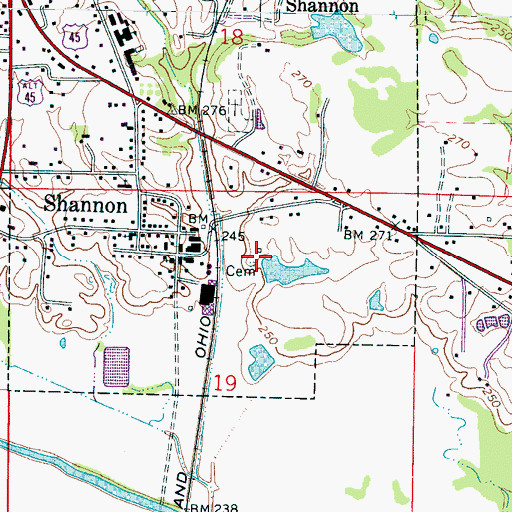Topographic Map of Whiteside Family Cemetery, MS
