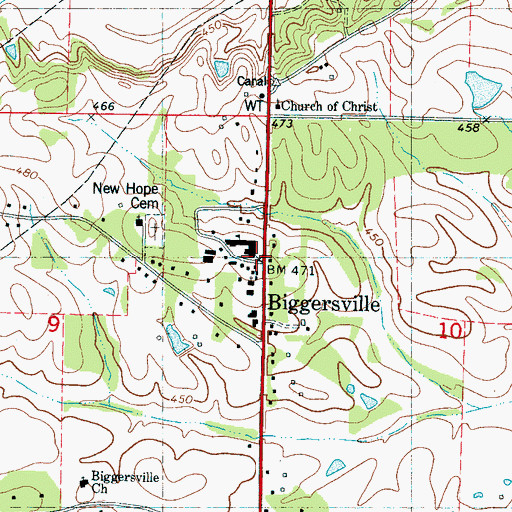 Topographic Map of Biggersville High School, MS
