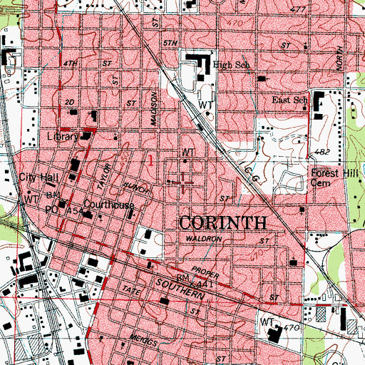 Topographic Map of Community Hospital (historical), MS
