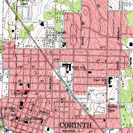 Topographic Map of Corinth Junior-Senior High School, MS