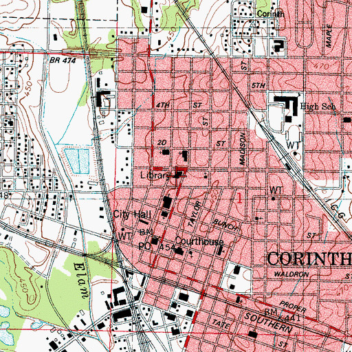 Topographic Map of Corinth Public Library, MS