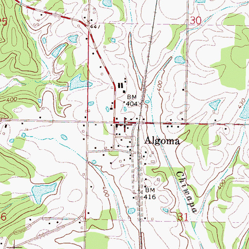 Topographic Map of Algoma United Methodist Church, MS