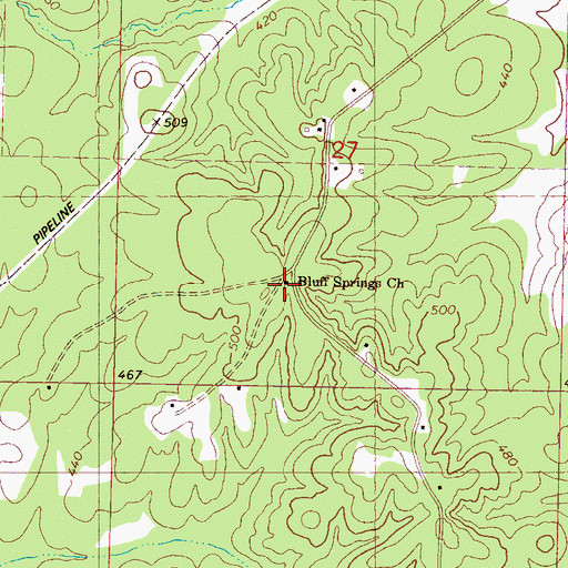 Topographic Map of Bluff Springs School (historical), MS