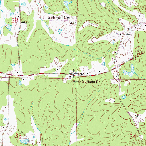 Topographic Map of Carey Springs Cemetery, MS