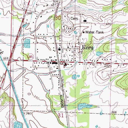 Topographic Map of Ecru Baptist Church, MS