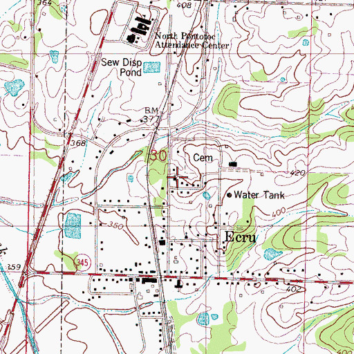 Topographic Map of Ecru Second Missionary Baptist Church, MS