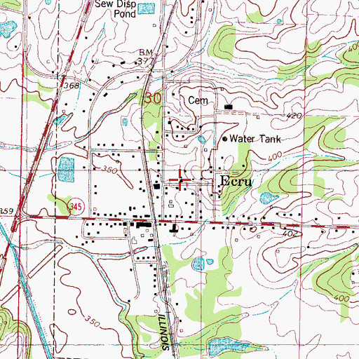 Topographic Map of Ecru United Methodist Church, MS