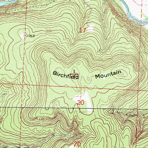 Topographic Map of Birchfield Mountain, AR