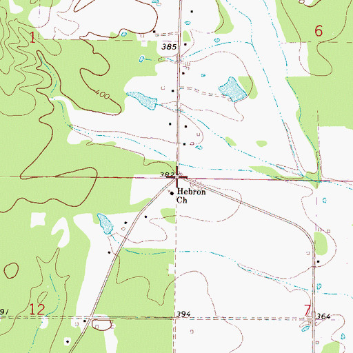 Topographic Map of Hebron, MS