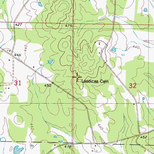 Topographic Map of Old Laodicea Primitive Baptist Church (historical), MS