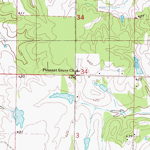 Topographic Map of Pleasant Grove (historical), MS