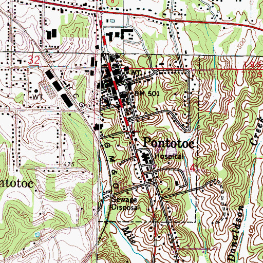 Topographic Map of Pontotoc Church of Christ, MS