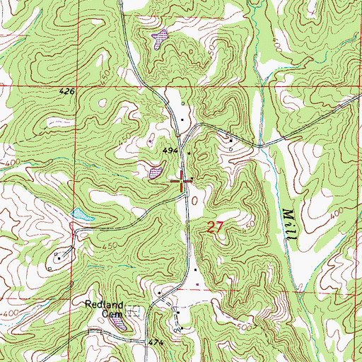 Topographic Map of Red Land (historical), MS