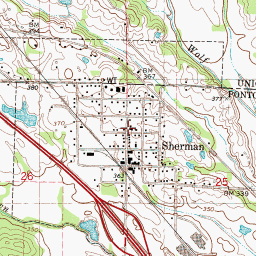 Topographic Map of Sherman Baptist Church, MS