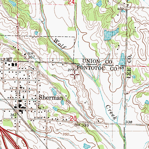 Topographic Map of Sherman Cemetery, MS
