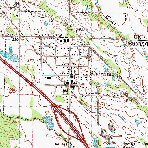 Topographic Map of Sherman United Methodist Church, MS