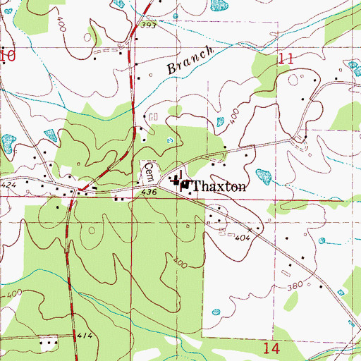 Topographic Map of Thaxton Baptist Church, MS