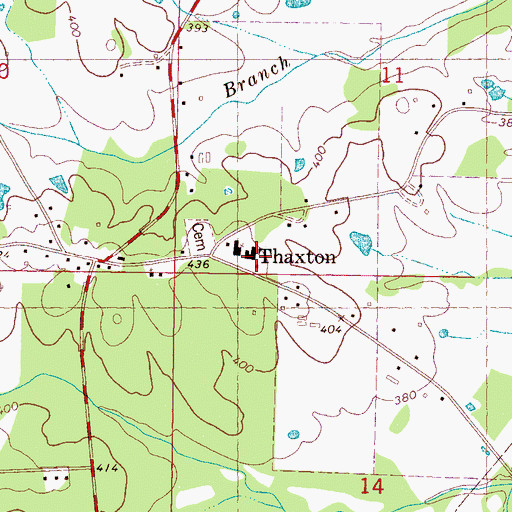 Topographic Map of Thaxton High School (historical), MS