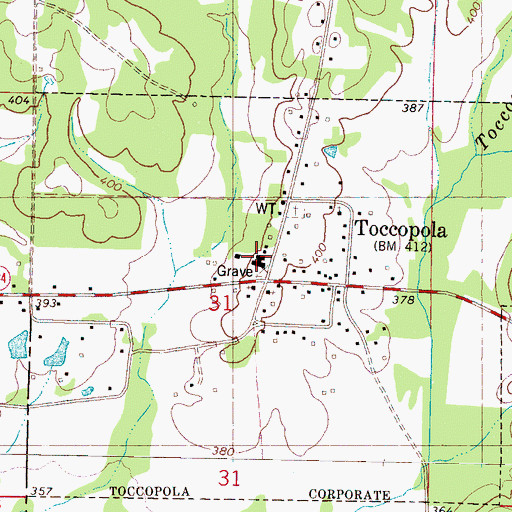 Topographic Map of Toccopola High School (historical), MS