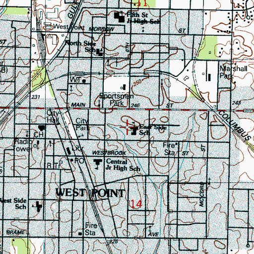 Topographic Map of East Side Elementary School, MS