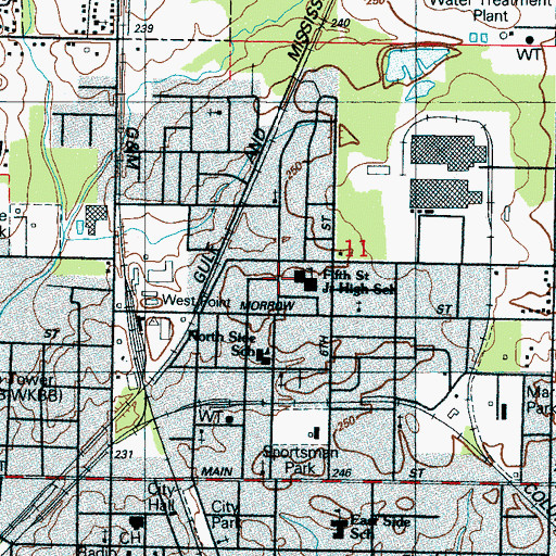 Topographic Map of Fifth Street Junior High School, MS
