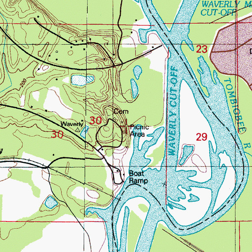 Topographic Map of Mullens Bluff, MS