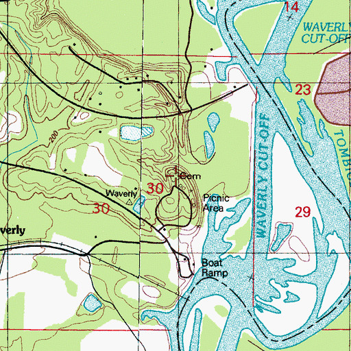 Topographic Map of Waverley Cemetery, MS