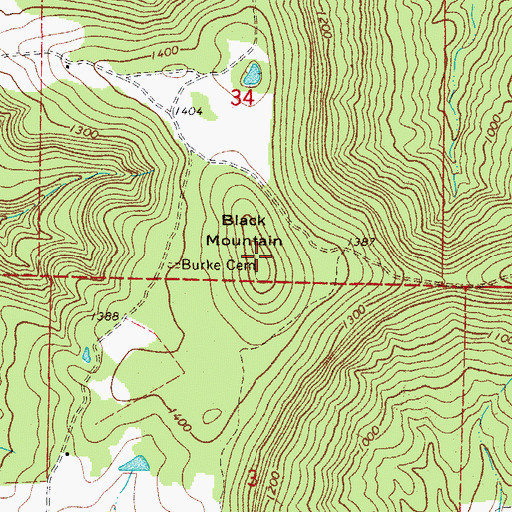 Topographic Map of Black Mountain, AR