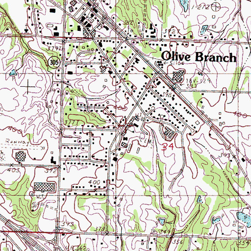 Topographic Map of Olive Branch High School, MS