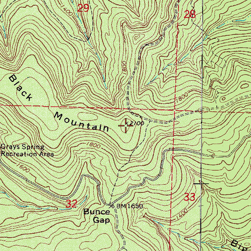 Topographic Map of Black Mountain, AR