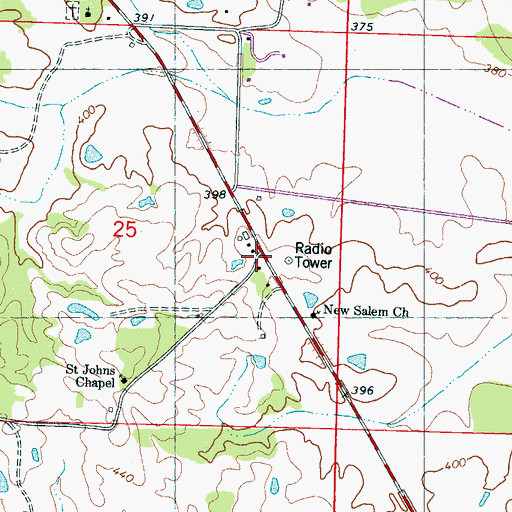 Topographic Map of Bryantville (historical), MS