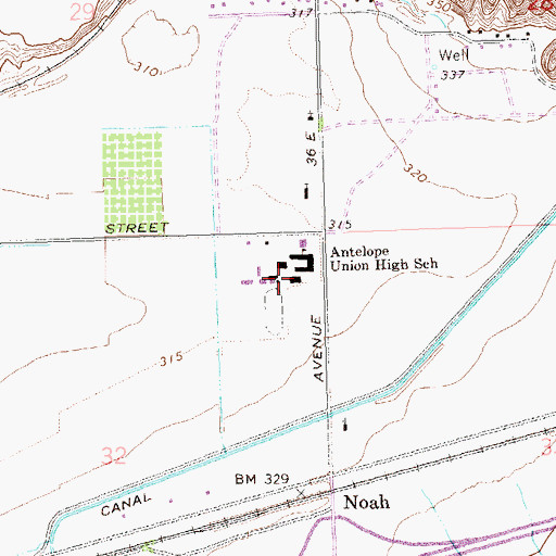 Topographic Map of Antelope Union High School, AZ