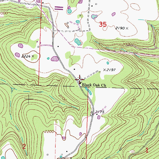 Topographic Map of Black Oak Church, AR