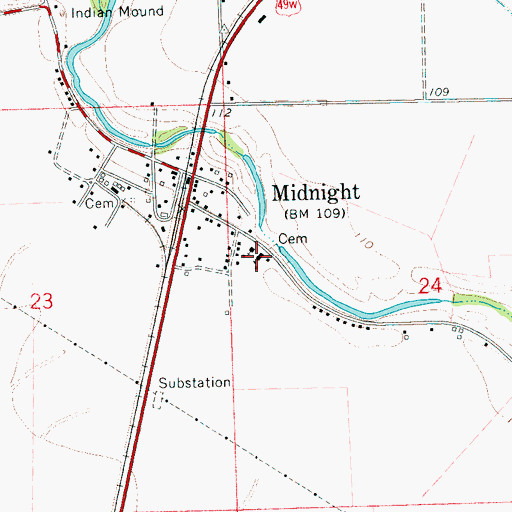 Topographic Map of Midnight School (historical), MS