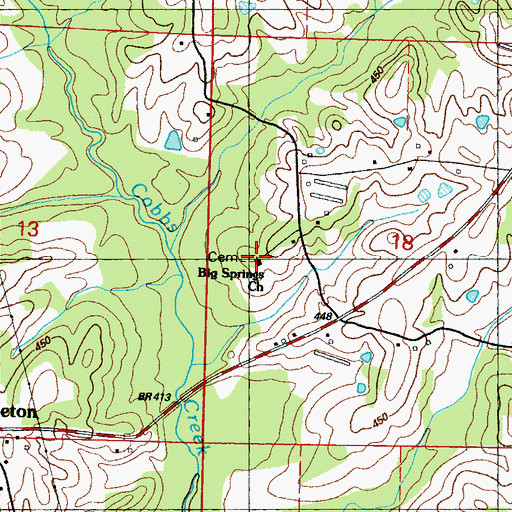 Topographic Map of Big Spring Cemetery, MS