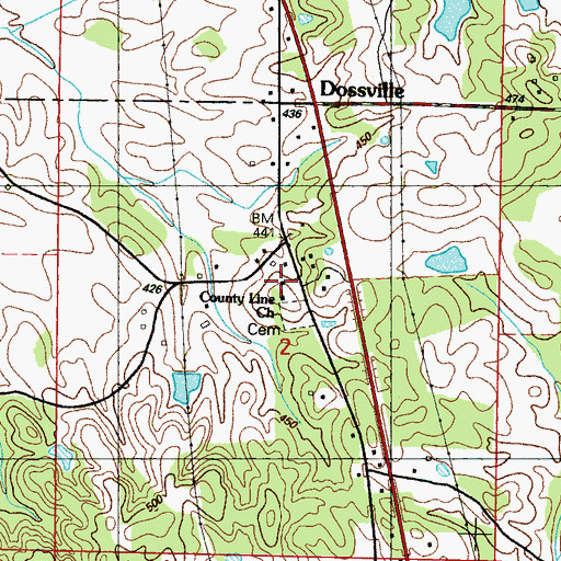 Topographic Map of County Line Baptist Church, MS