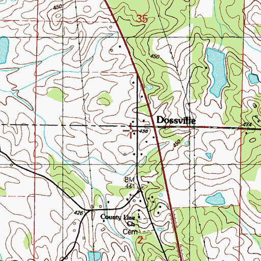 Topographic Map of Dossville School (historical), MS