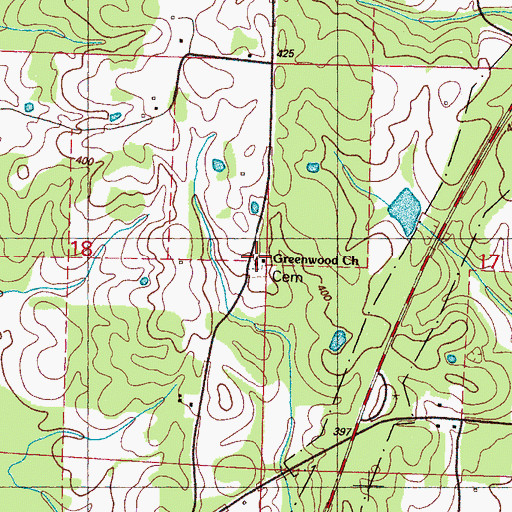 Topographic Map of Greenwood Cemetery, MS