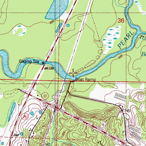 Topographic Map of Grigsbys Ferry (historical), MS
