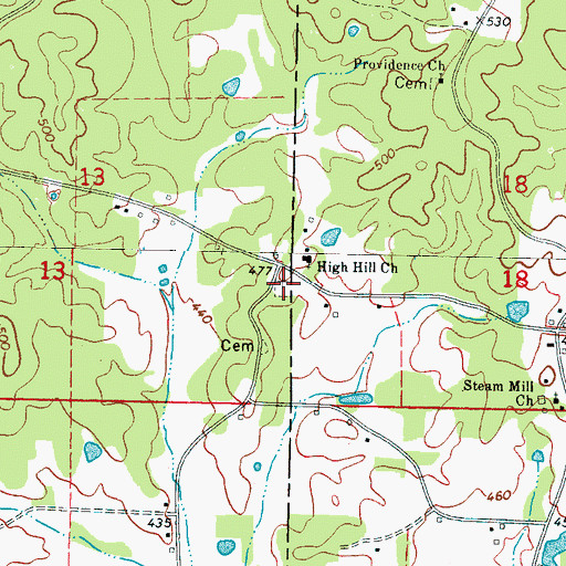 Topographic Map of High Hill Cemetery, MS
