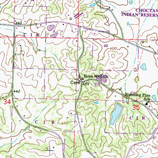 Topographic Map of Hopewell Cemetery, MS