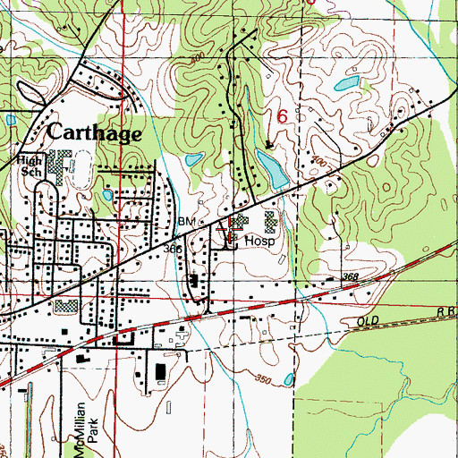 Topographic Map of Leake County Memorial Hospital, MS