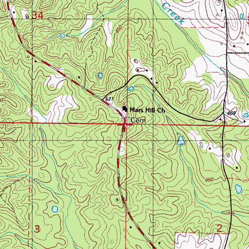 Topographic Map of Mars Hill Cemetery, MS