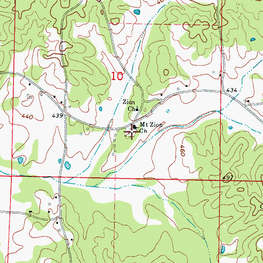 Topographic Map of Mount Zion Cemetery, MS
